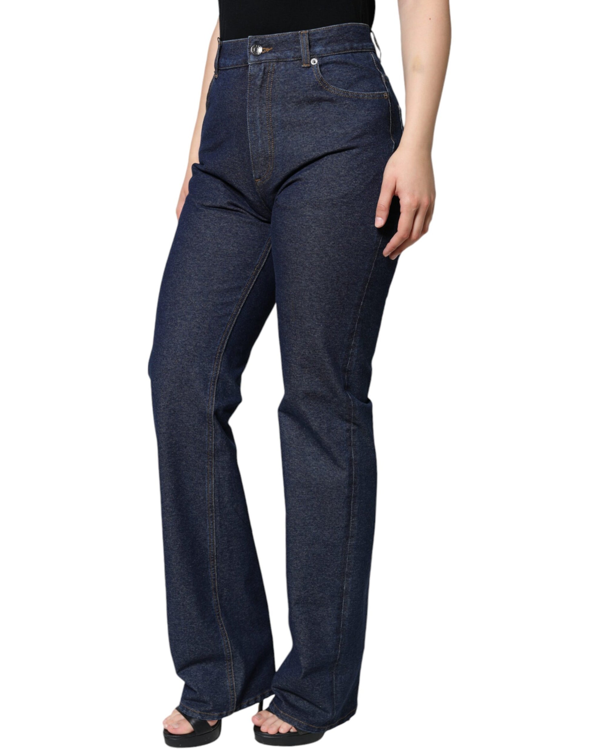 Donkerblauwe katoenen stretch rechte denim jeans