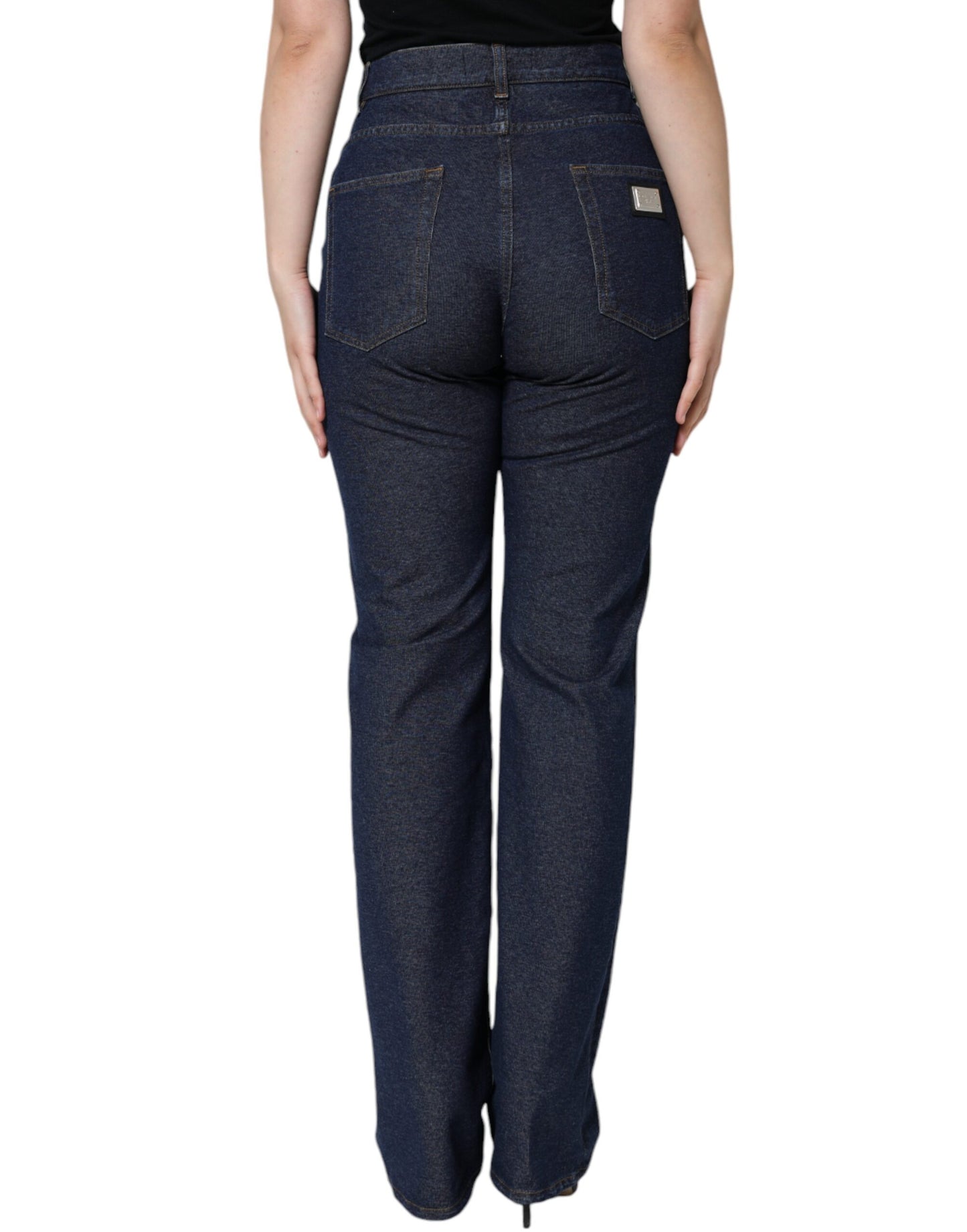 Donkerblauwe katoenen stretch rechte denim jeans