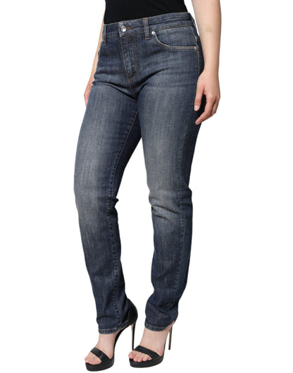 Donkerblauwe katoenen stretch skinny denim jeans