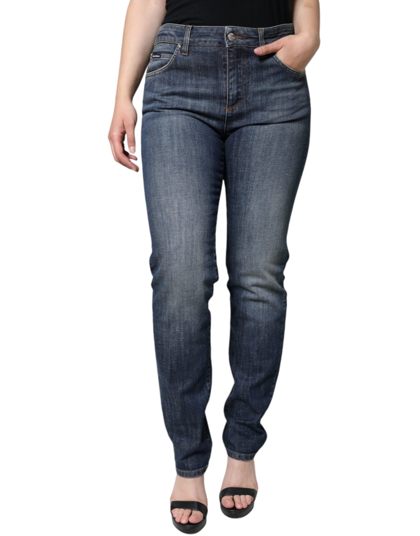 Donkerblauwe katoenen stretch skinny denim jeans