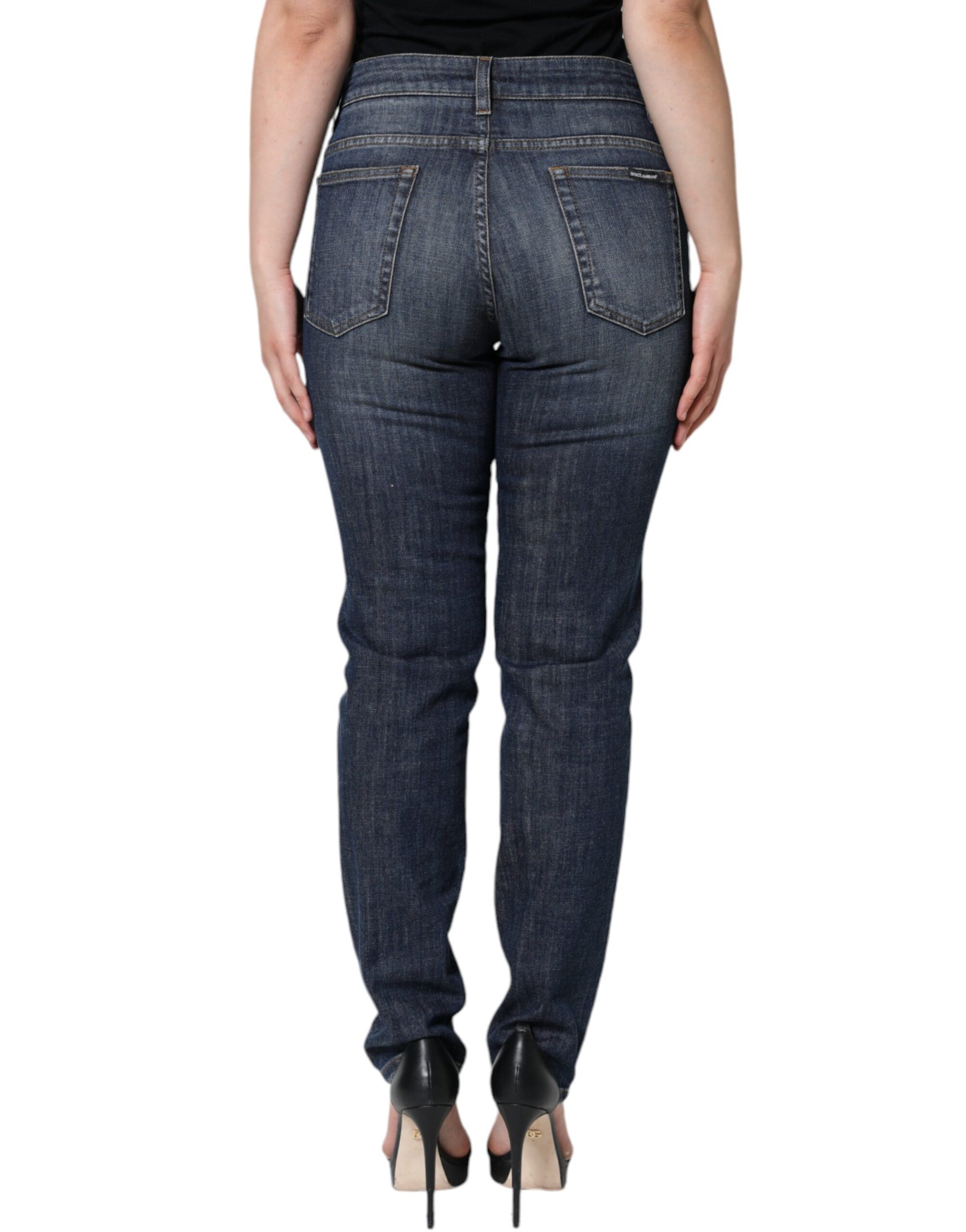 Donkerblauwe katoenen stretch skinny denim jeans