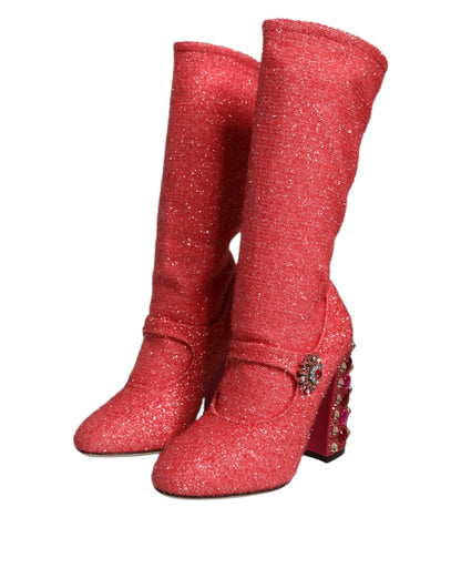 Pink Crystal Lurex Fantasy High Boots Shoes