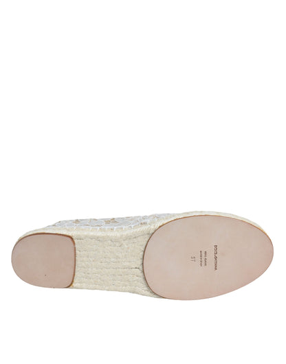 White Lace Viscose Espadrilles Flats Shoes