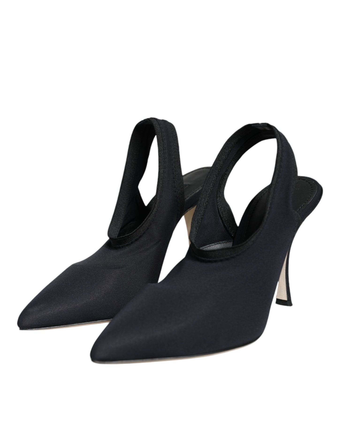 Zwarte Jersey Stretch Hakken Slingback Schoenen