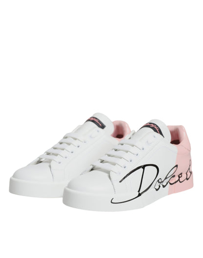 White Pink Portofino Low Top Sneakers Shoes