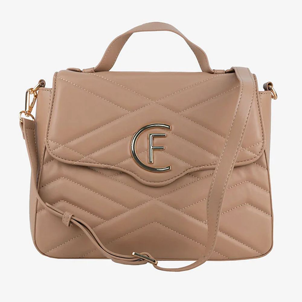 Beige Kunstleren Crossbody Tas