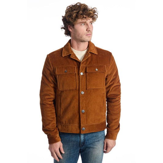 Brown Cotton Men Jacket