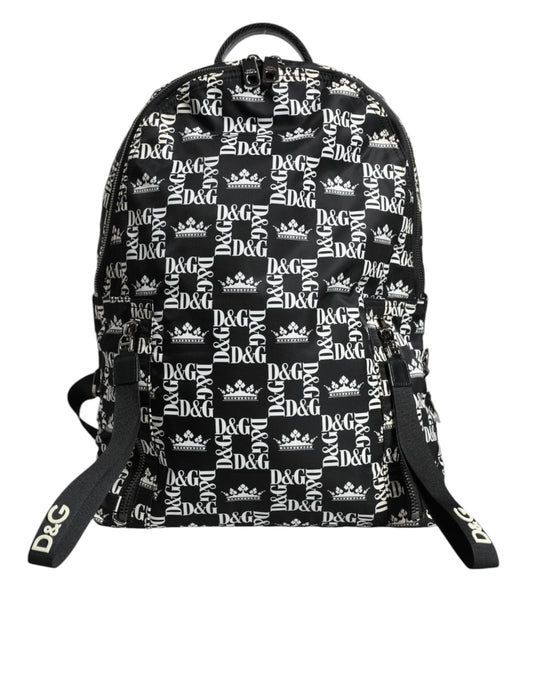 Black White DG Crown Logo Nylon Backpack Bag