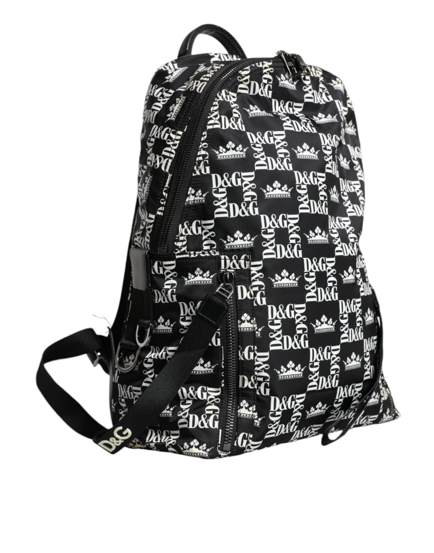 Black White DG Crown Logo Nylon Backpack Bag