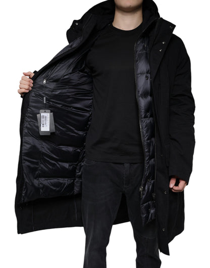 Black Hooded Parka Cotton Trench Coat Jacket