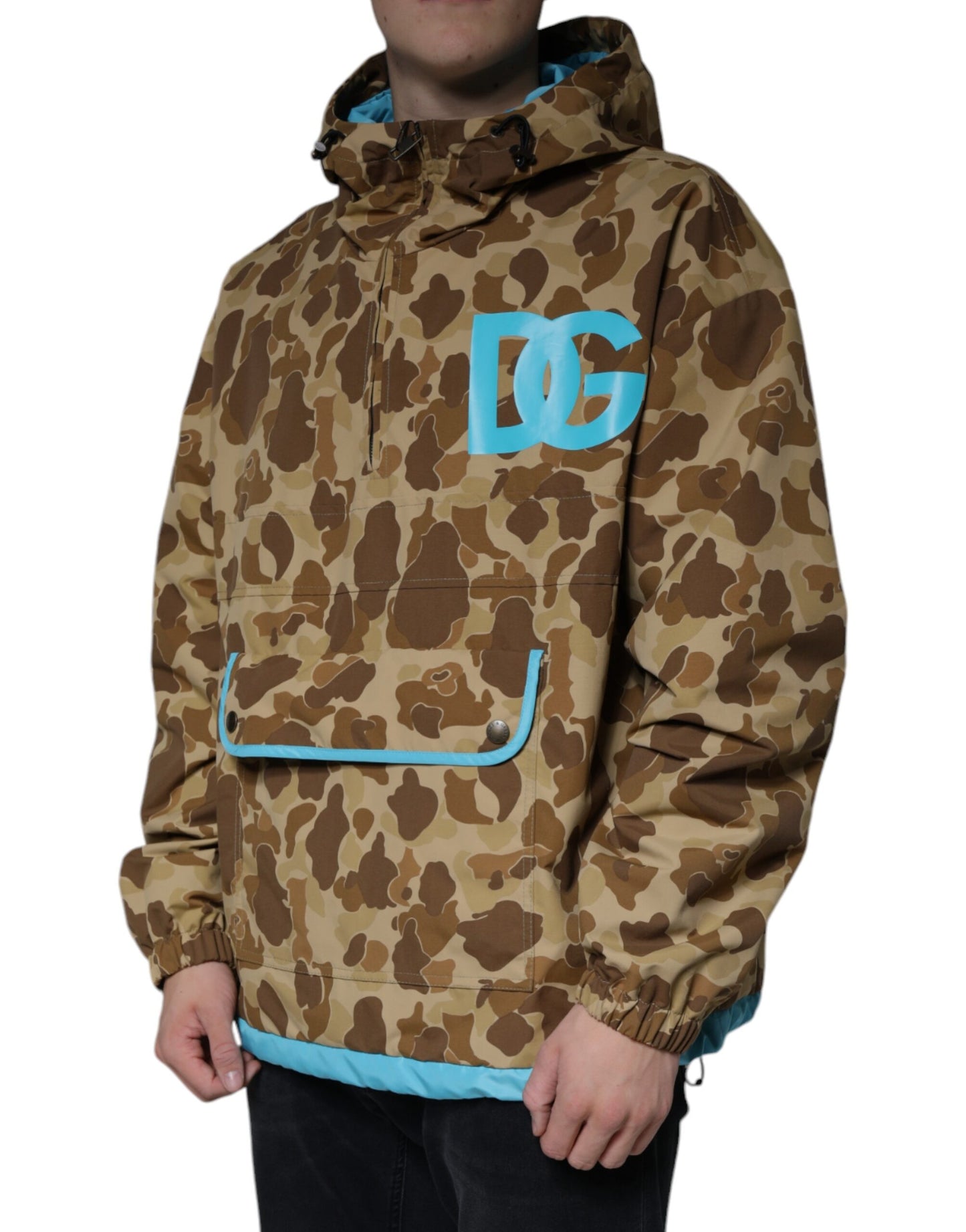 Brown Camouflage Hooded Pullover Jacket