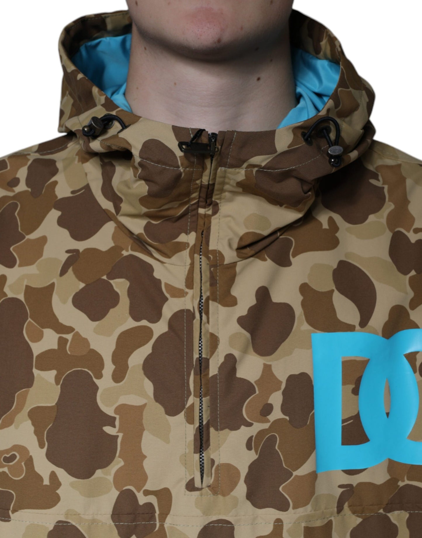 Brown Camouflage Hooded Pullover Jacket