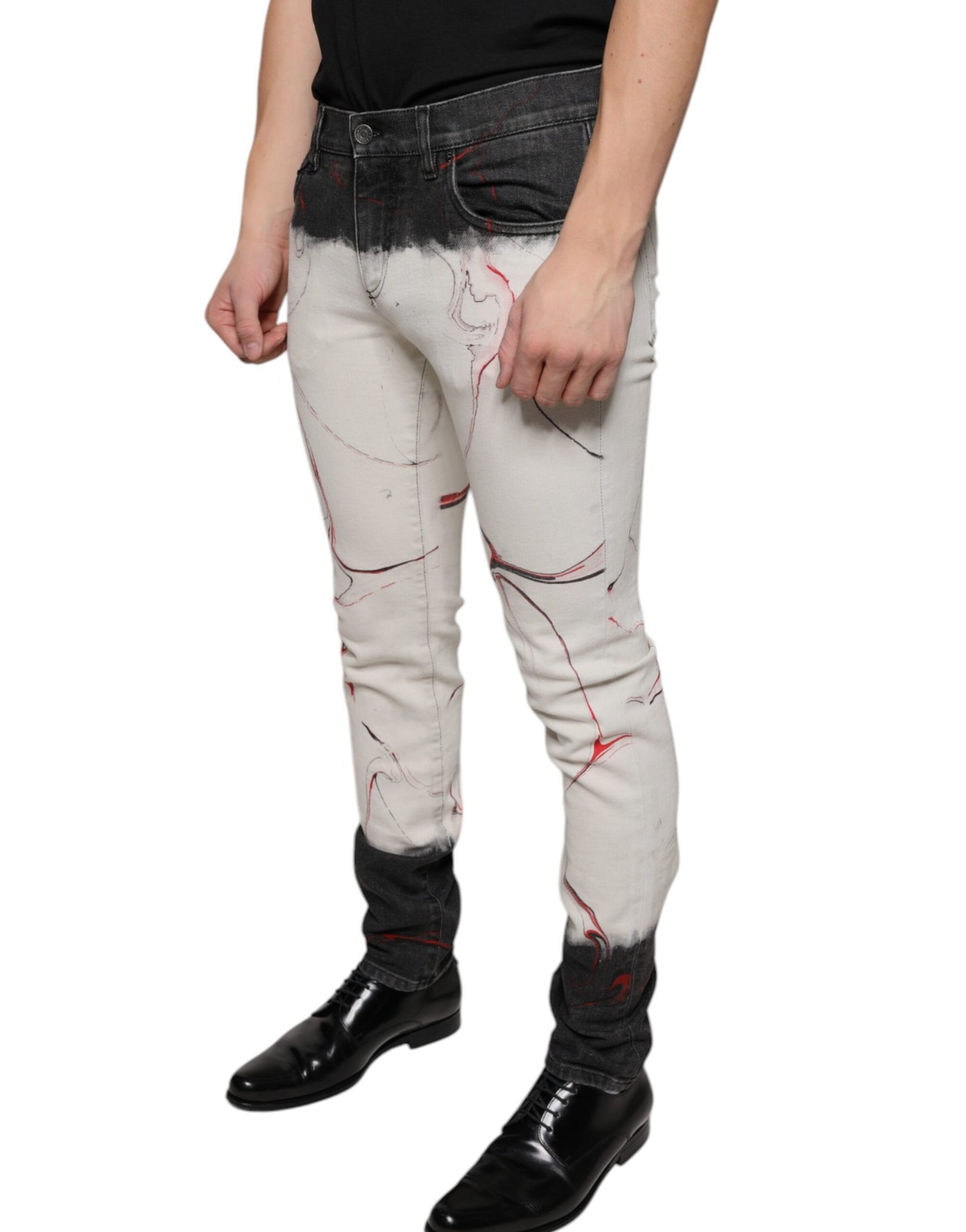 Black White Printed Skinny Men Denim Jeans