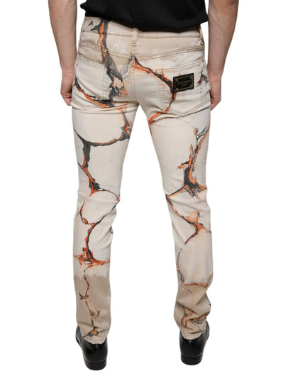 Beige Cotton Dye Slim Fit Men Denim Jeans