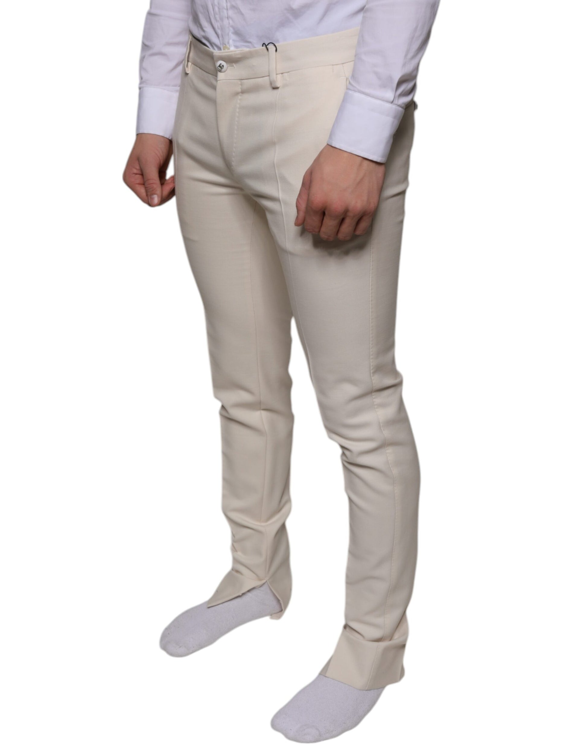 Off White Chino Wool Skinny Pants