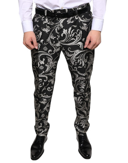 Black Jacquard Skinny Dress Pants