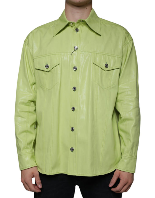 Green Cotton Collared Men Button Down Shirt