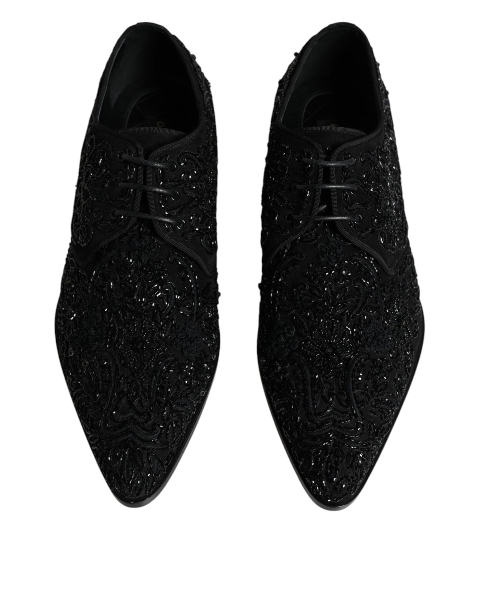 Black Embellished Suede Derby Formal Shoes