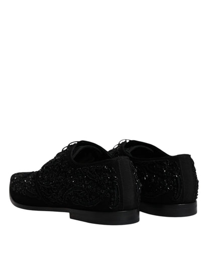 Black Embellished Suede Derby Formal Shoes