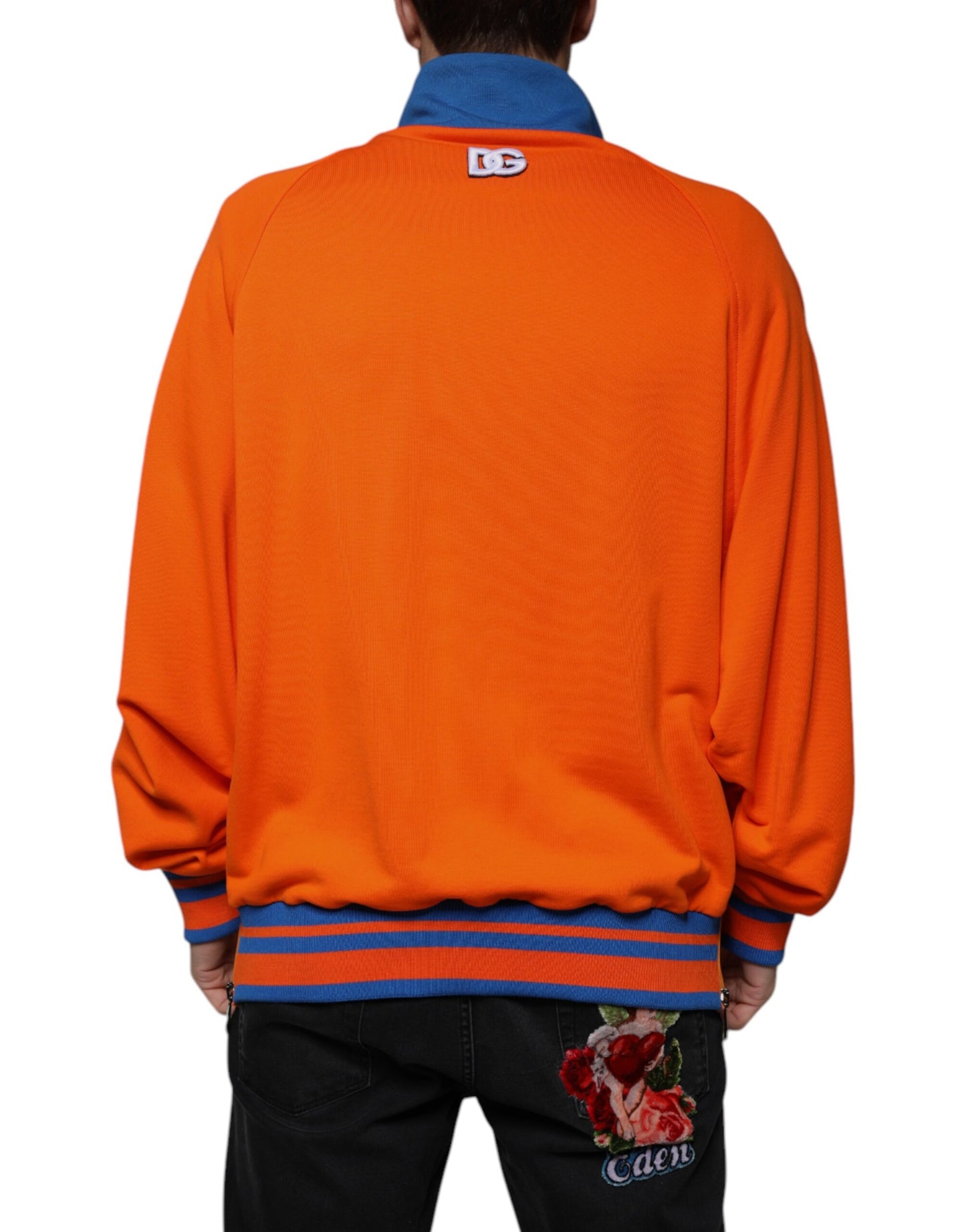 Orange Blue Full Zip Jersey Bomber Jacket