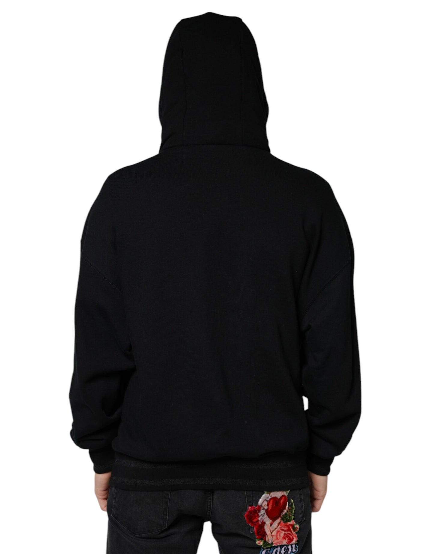 Black Hooded Pullover Men Sweatshirt Sweater