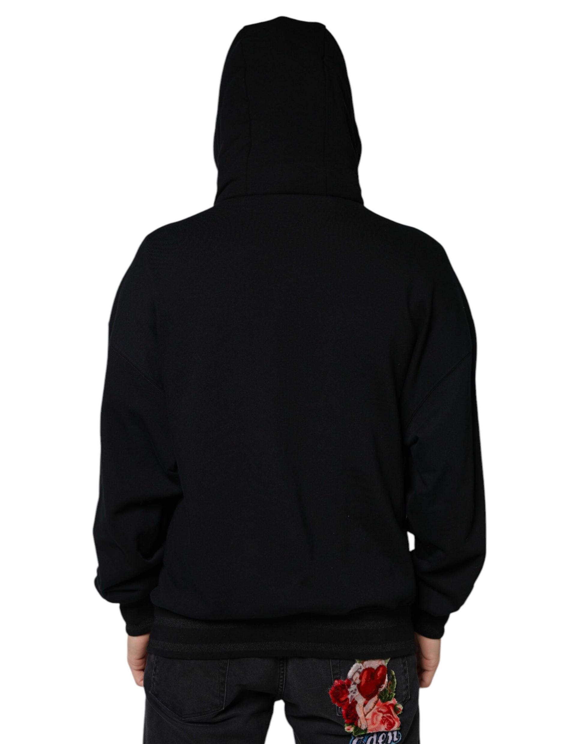 Black Hooded Pullover Men Sweatshirt Sweater