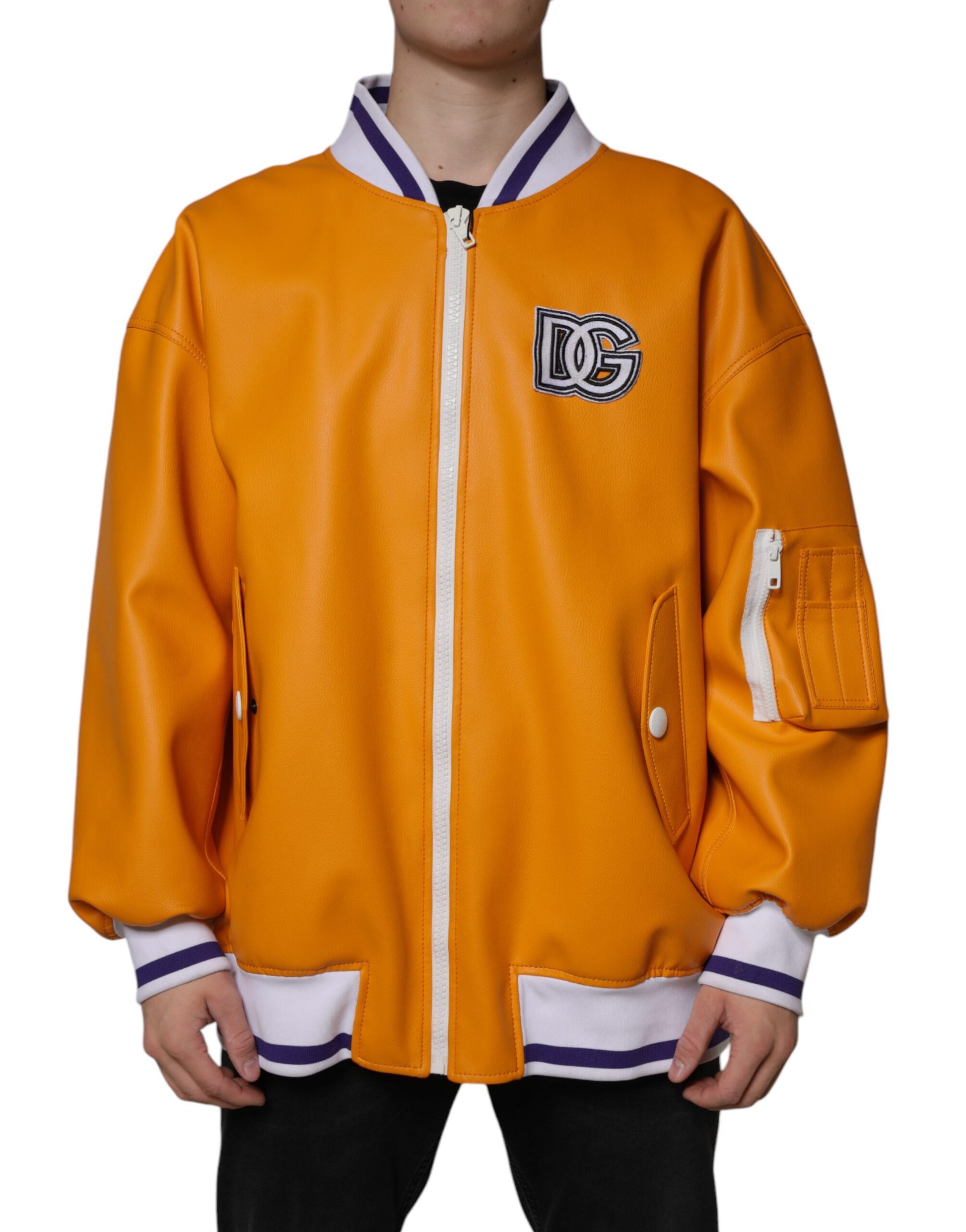 Orange White Full Zip Jersey Bomber Jacket