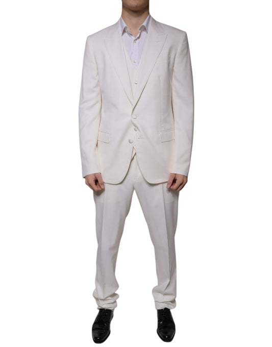 White Wool Silk 3 Piece SlimFit Formal Suit