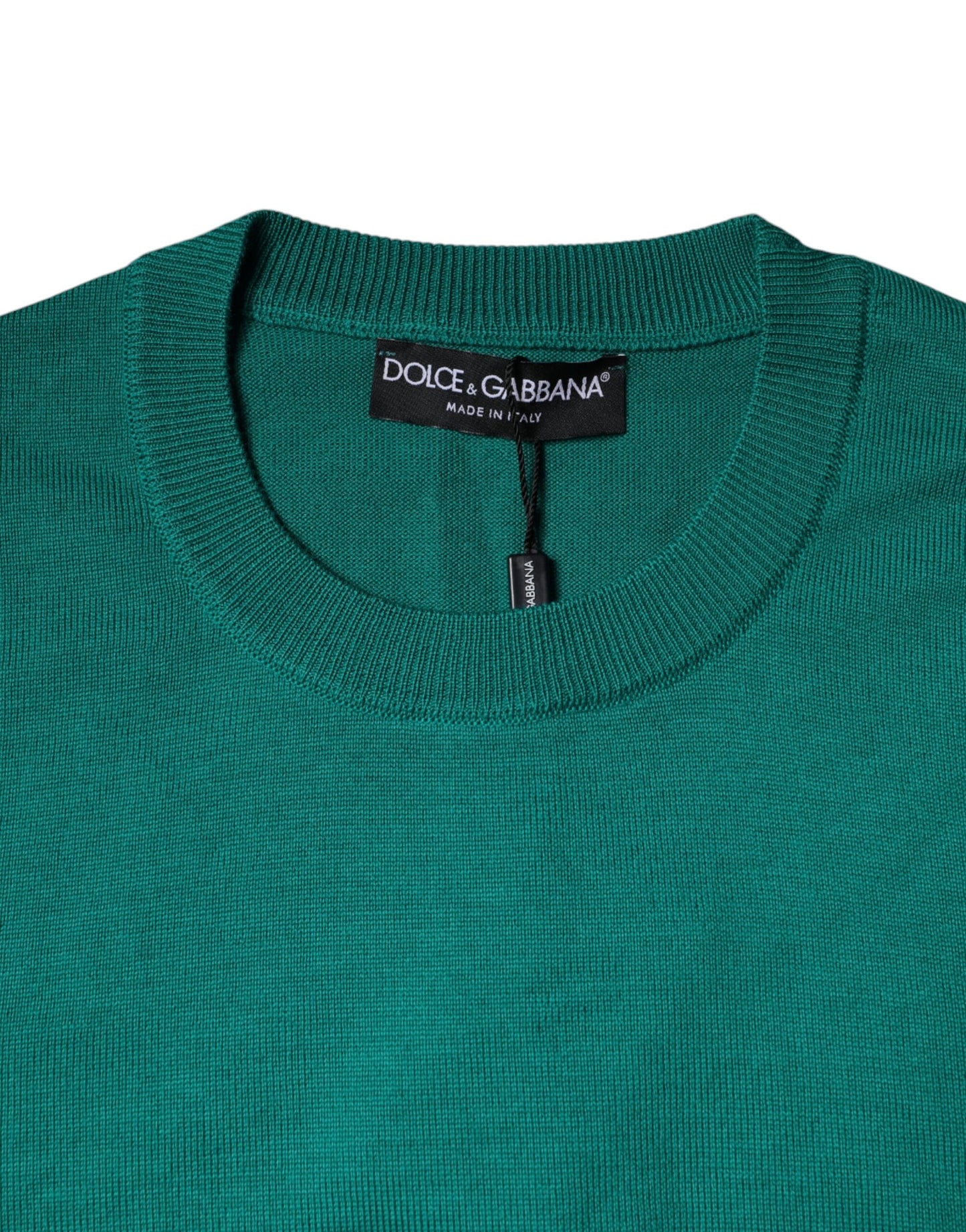 Green Wool Knit Crew Neck Pullover Sweater