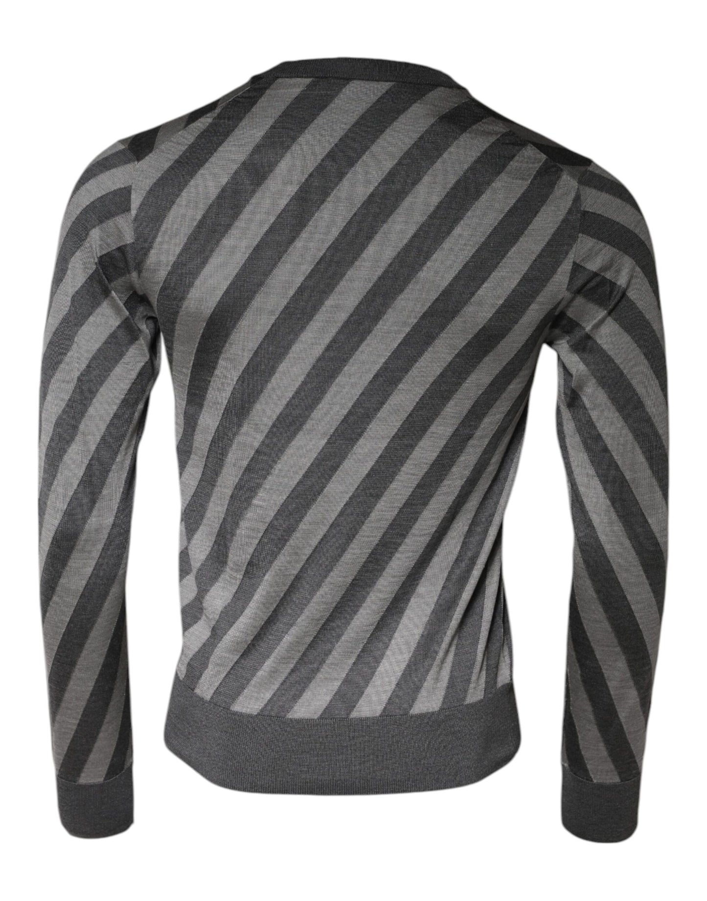 Gray Stripes Long Sleeve Round Neck Pullover Sweater