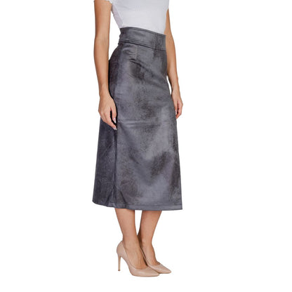 Gray Synthetic Leather Skirt