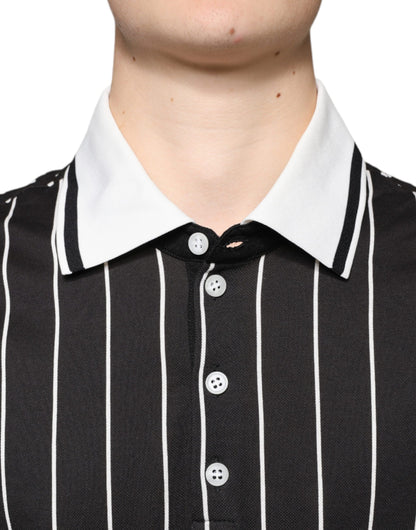 Black White Stripes Collared Polo T-shirt