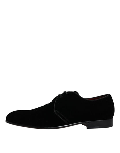 Black Velvet Leather Lace Up Derby Shoes