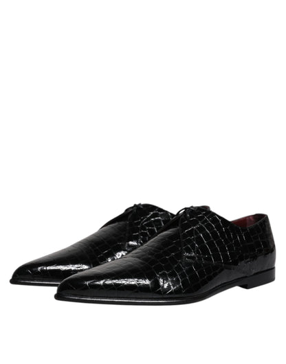 Black Exotic Leather Mens Derby Formal Shoes