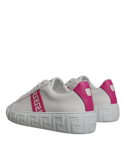 White Pink Greca Print Platform Low Top Sneakers Shoes