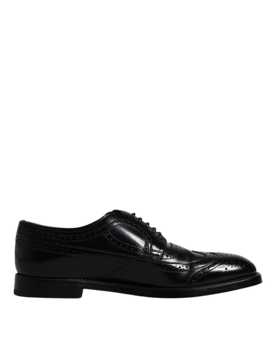 Black Leather Derby Wingtip Formal Shoes