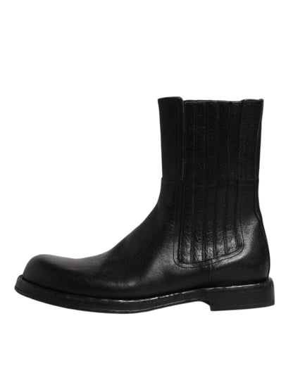 Black Horse Leather Mid Calf Boots Shoes