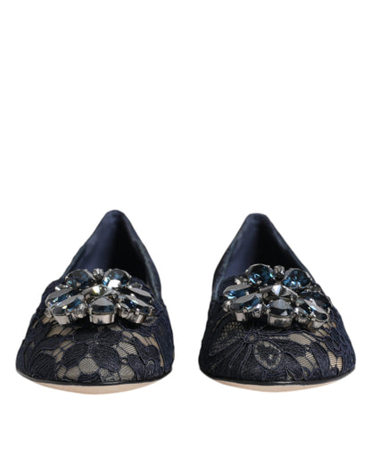 Blue Taormina Lace Crystals Flats Shoes