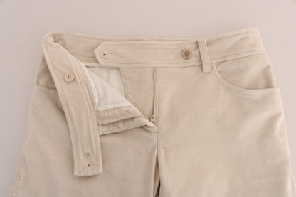 Chic Beige Corduroy Skinny Slim Fit Pants