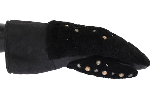 Zwarte leren herenhandschoenen met studs