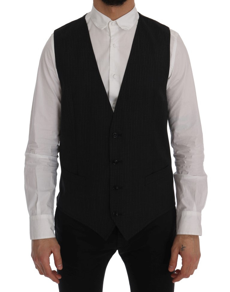 Elegant grijs gestreept wollen mix vest