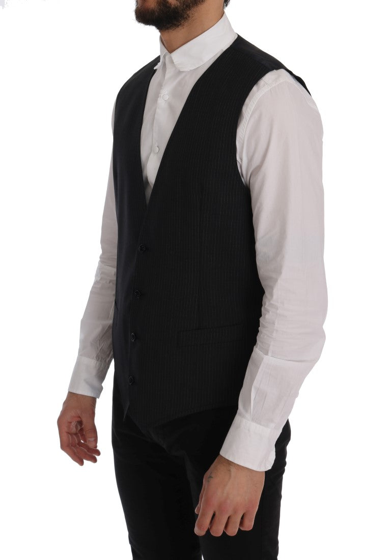 Elegant grijs gestreept wollen mix vest