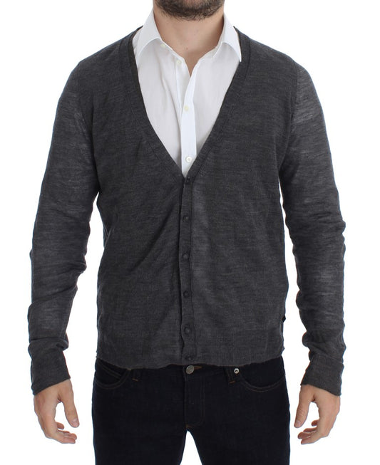 Elegante grijze wolmix cardigan trui