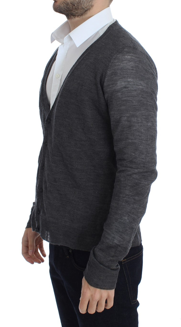 Elegante grijze wolmix cardigan trui