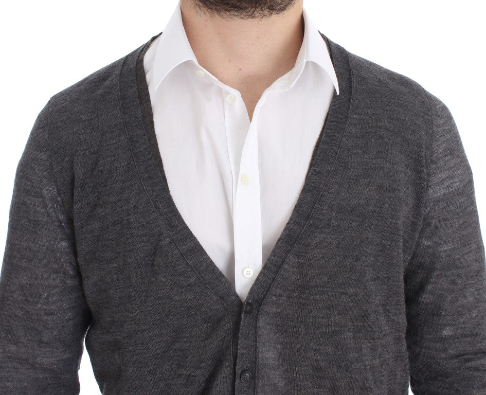 Elegante grijze wolmix cardigan trui