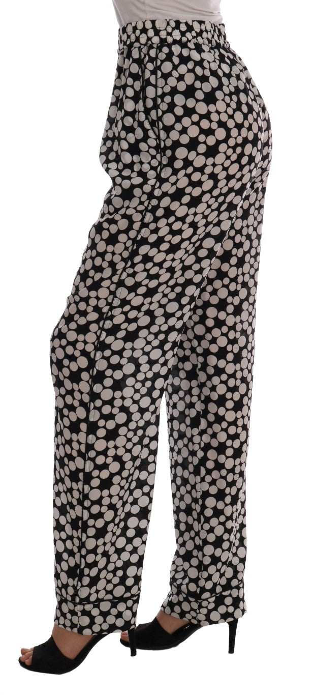 Elegante zijden broek met hoge taille en stippen