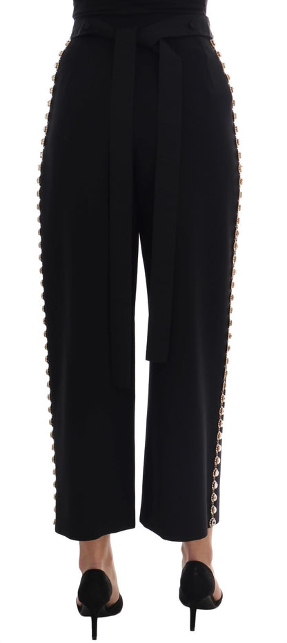 Elegant High-Waist Ankle Pants with Gold Detailing