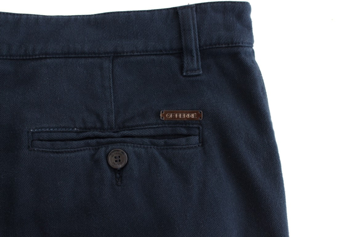 Elegant Blue Cotton Stretch Chinos