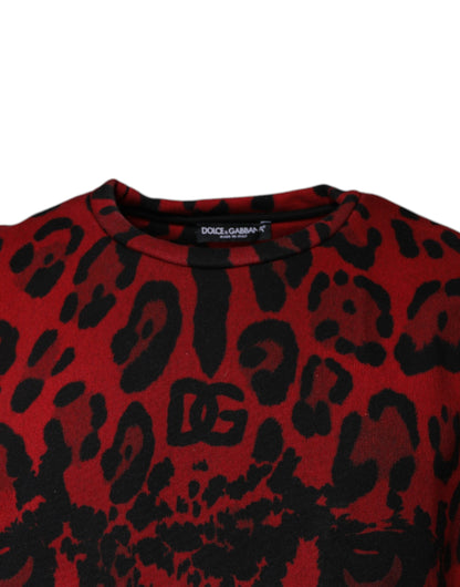 Red Leopard Print Cotton Sleeveless T-shirt