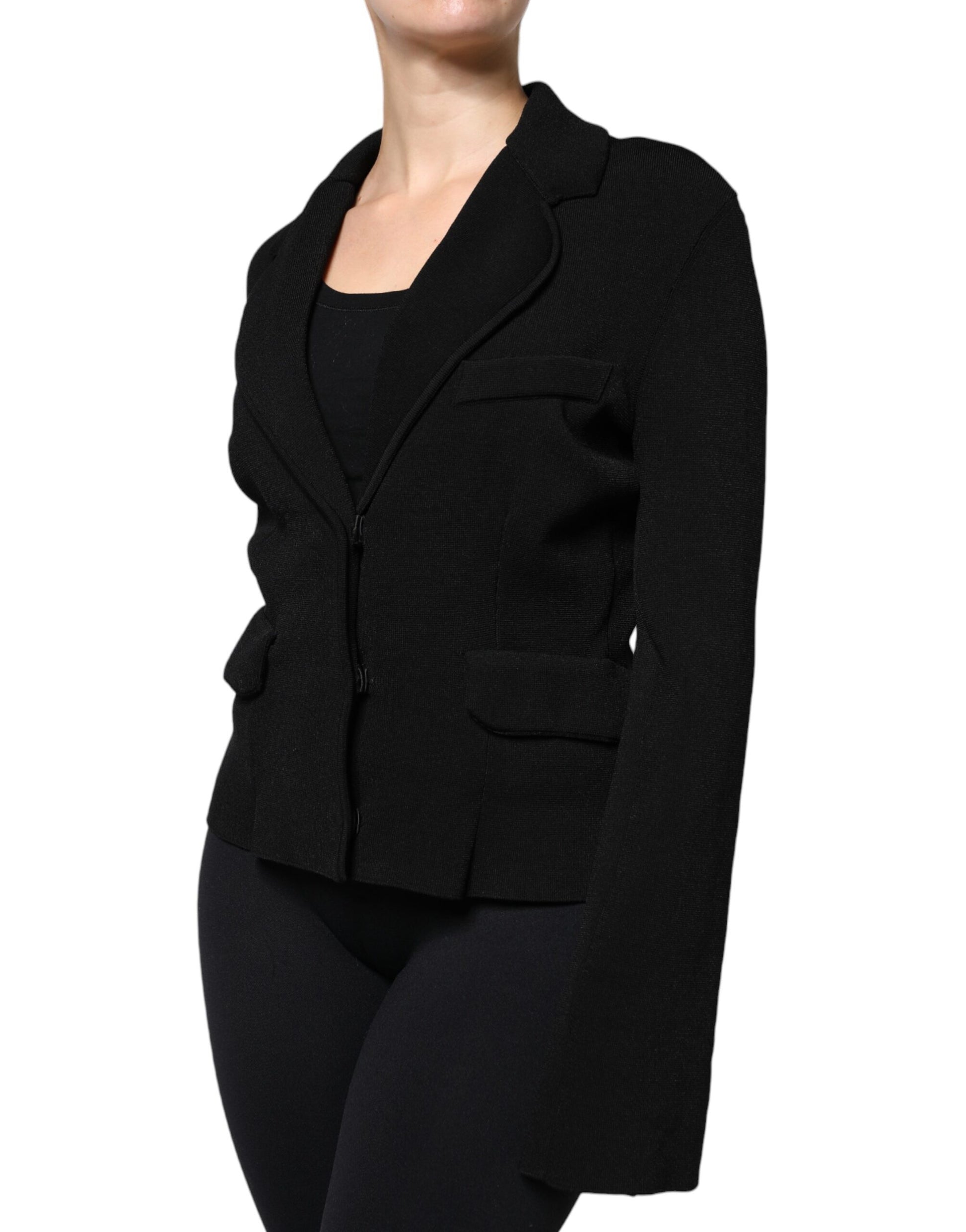 Black Viscose Single Breasted Blazer Jacket